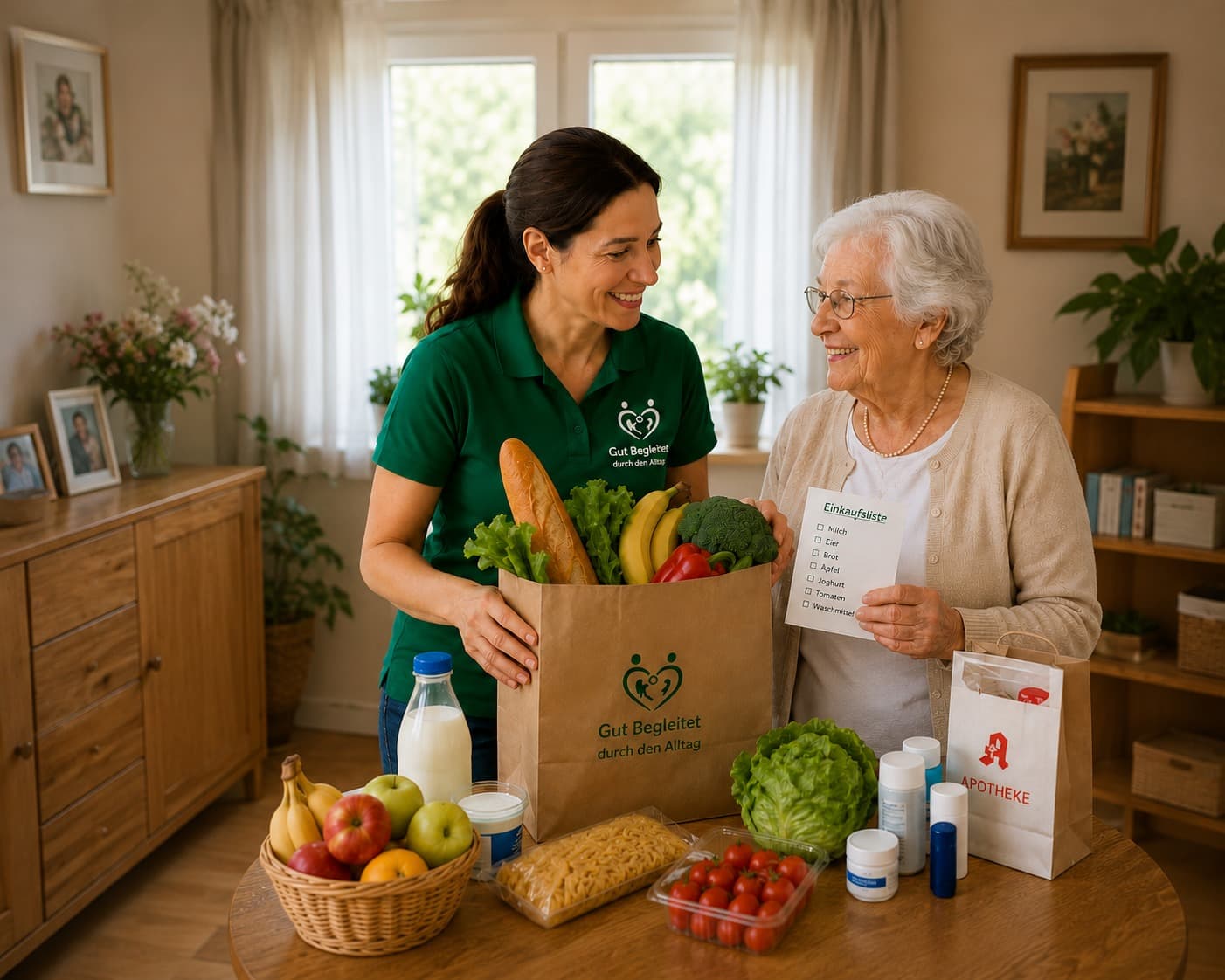 A Gut Begleitet employee helping an older adult with shopping